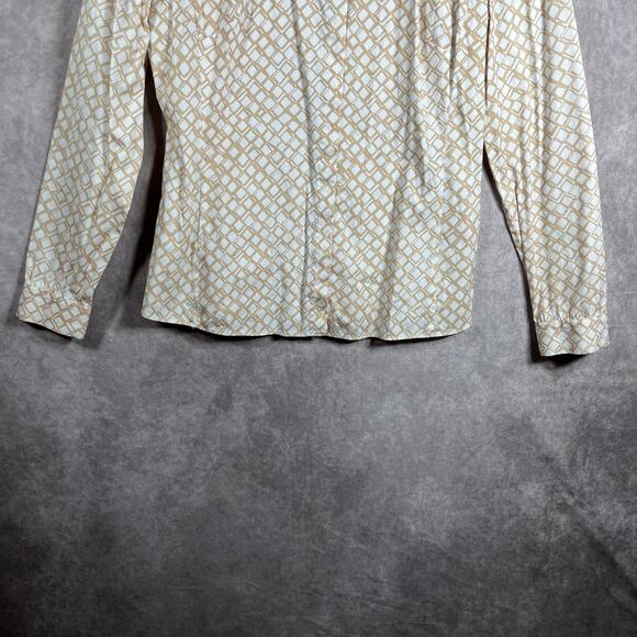 Lafayette 148 Shirt Womens 4 Beige Tan Geometric‎ Button Up Long Sleeves Casual - Picture 3 of 8